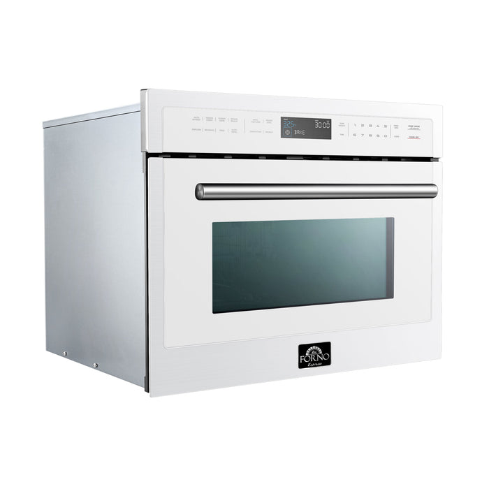 Forno Espresso 24" Built-In Microwave Oven in White with Silver Handles, FMWDR3093-24WHT