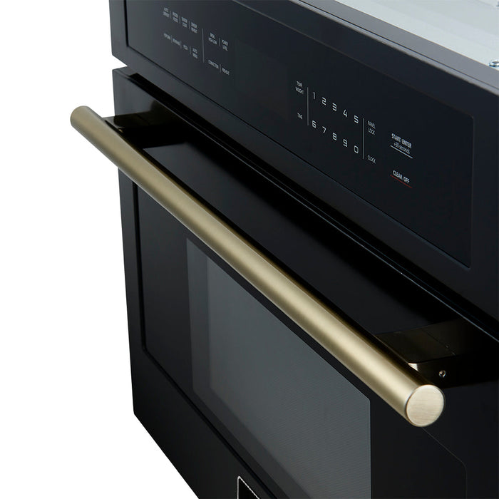 Forno Espresso 30" Built-In Microwave Oven in Black with Antique Brass Handles, FMWDR3093-30BLK