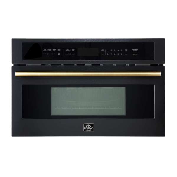 Forno Espresso 30" Built-In Microwave Oven in Black with Antique Brass Handles, FMWDR3093-30BLK