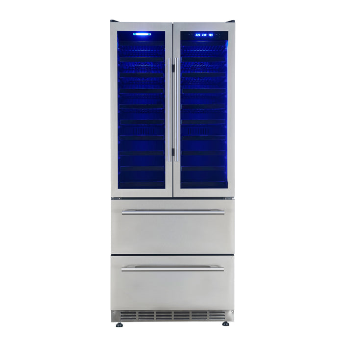 Forno 32" 120 Bottle Triple Zone French Door Wine Cooler with 2 Beverage Drawers, FWCDR6635-32S