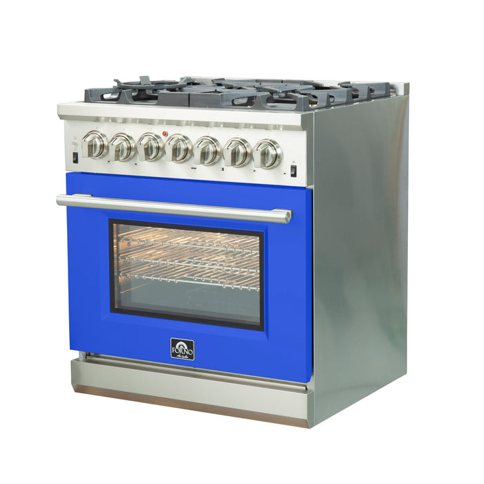 Forno 30 Inch Professional Freestanding Dual Fuel Range in Blue, FFSGS6187-30BLU