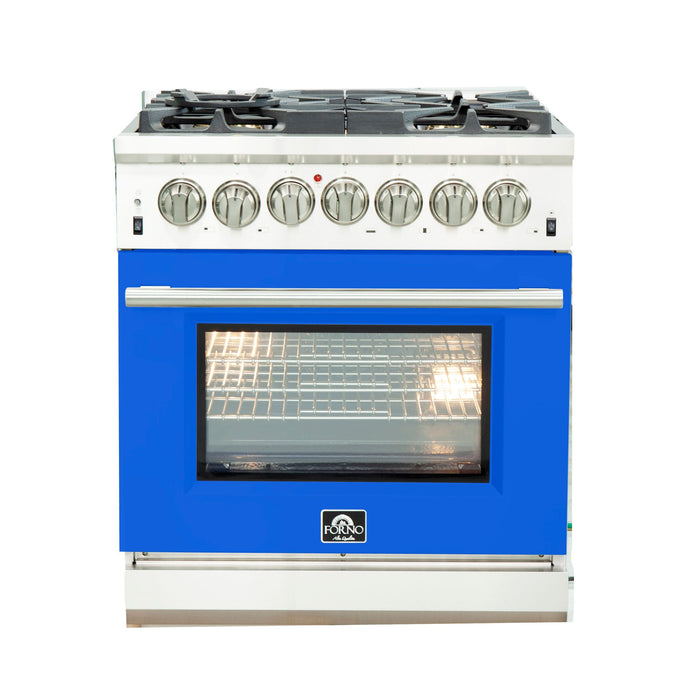 Forno 30 Inch Professional Freestanding Dual Fuel Range in Blue, FFSGS6187-30BLU