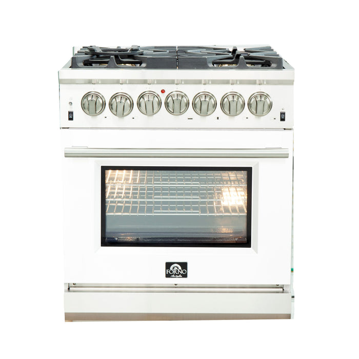 Forno 30 Inch Professional Freestanding Dual Fuel Range in White, FFSGS6187-30WHT