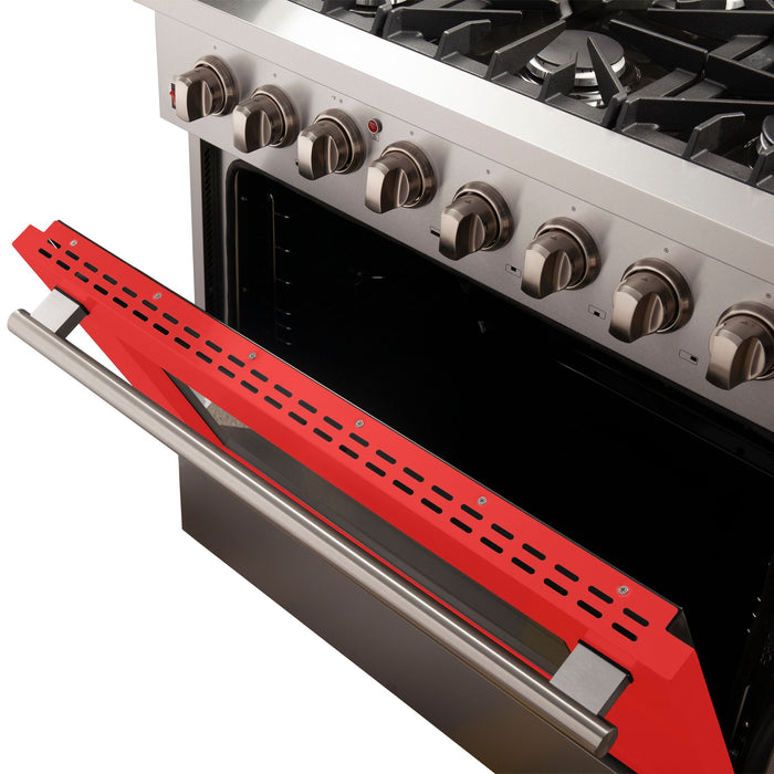 Forno 36 Inch Professional Freestanding Dual Fuel Range in Red, FFSGS6156-36RED