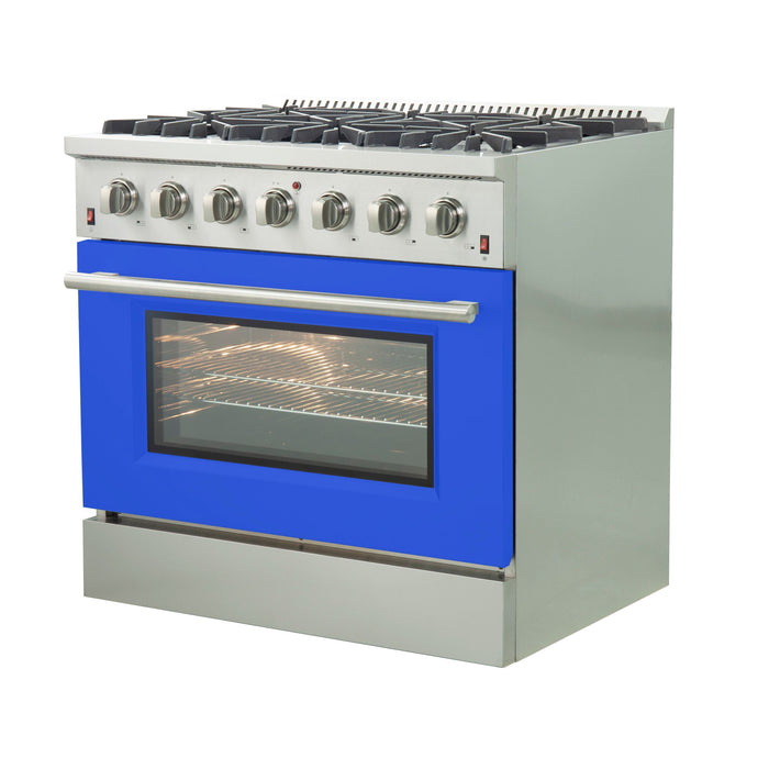 Forno 36 Inch Galiano Professional Freestanding Gas Range in Blue, FFSGS6244-36BLU