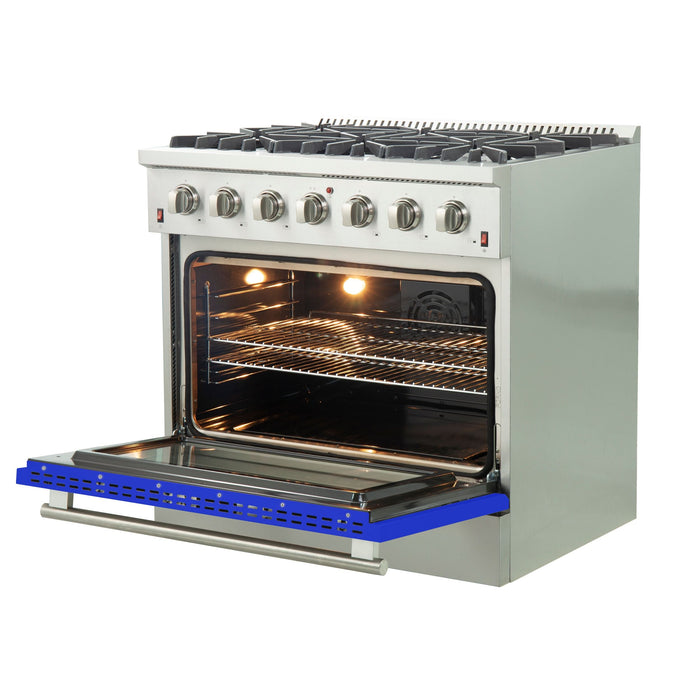 Forno 36 Inch Galiano Professional Freestanding Gas Range in Blue, FFSGS6244-36BLU