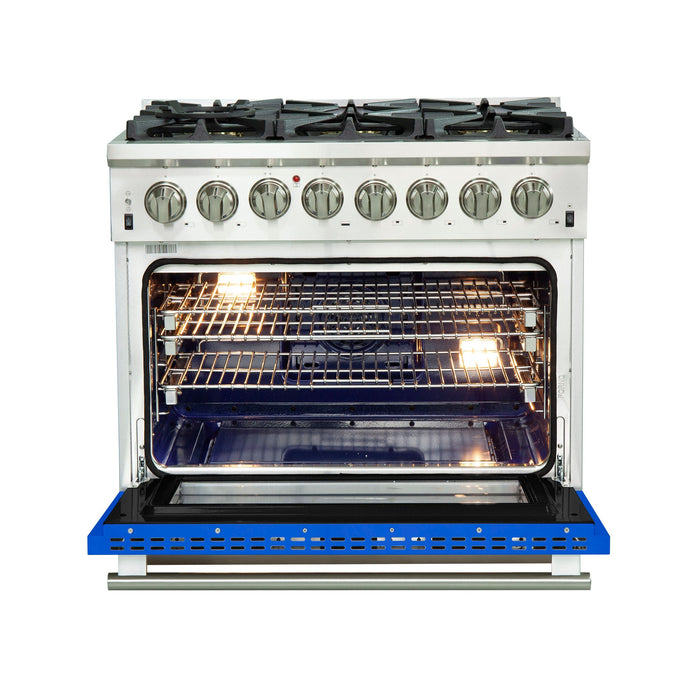 Forno 36 Inch Professional Freestanding Dual Fuel Range in Blue, FFSGS6187-36BLU