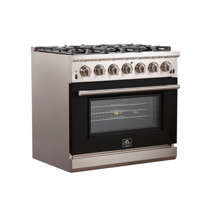 Forno 36 Inch Professional Freestanding Gas Range in Black, FFSGS6260-36BLK