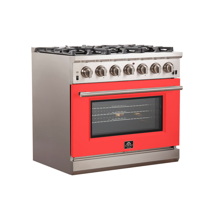 Forno 36 Inch Professional Freestanding Gas Range in Red, FFSGS6260-36RED