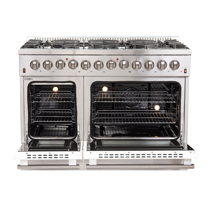 Forno 48 Inch Professional Freestanding Dual Fuel Range in White, FFSGS6156-48WHT