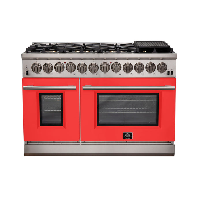 Forno 48 Inch Professional Freestanding Dual Fuel Range in Red, FFSGS6187-48RED