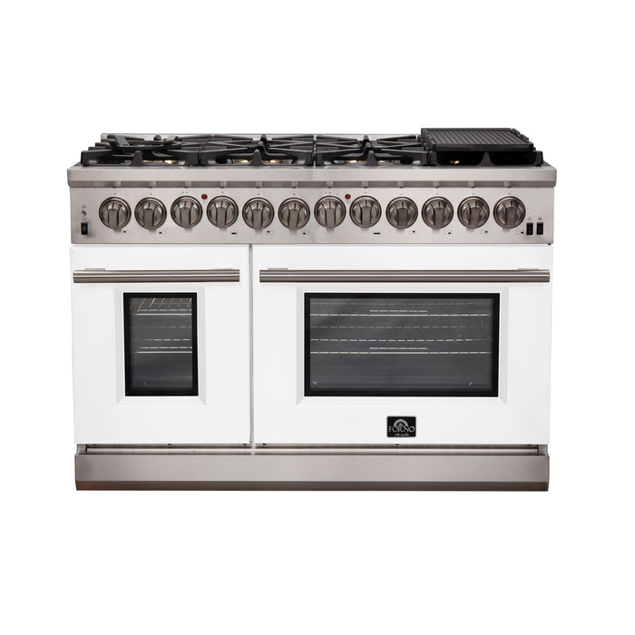 Forno 48 Inch Professional Freestanding Dual Fuel Range in White, FFSGS6187-48WHT