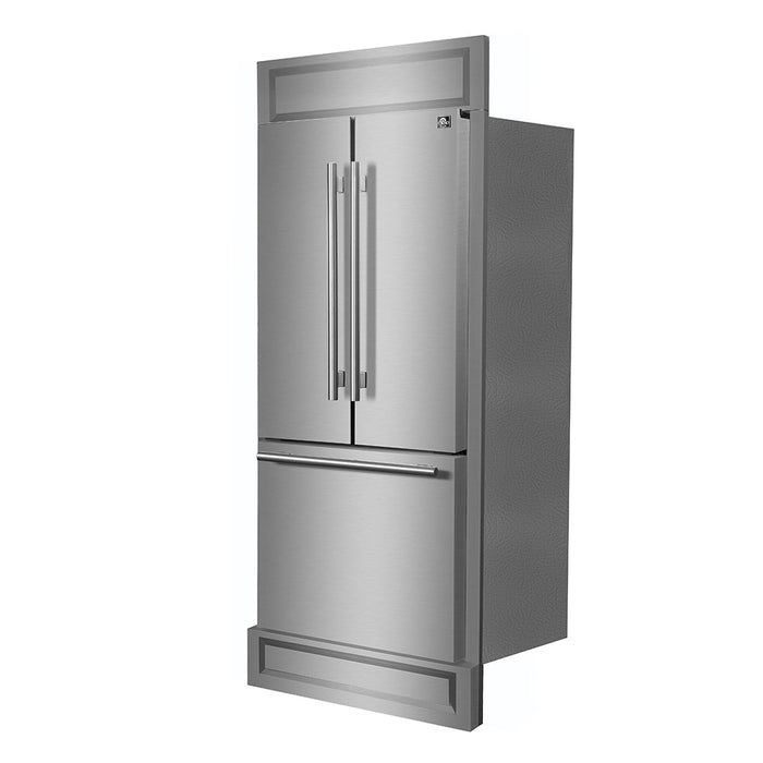 Forno 30" 17.5 cu. ft. French Door Built-In Refrigerator in Stainless Steel with Ice Maker and Modern Trim Kit, FFFFD1974-35MG