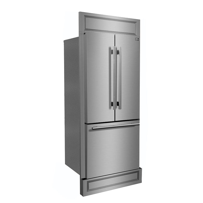 Forno 30" 17.5 cu. ft. French Door Built-In Refrigerator in Stainless Steel with Ice Maker and Modern Trim Kit, FFFFD1974-35MG