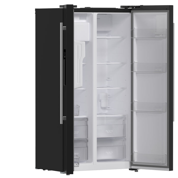 Forno Espresso 36" 20 Cu. Ft. Side-By-Side Refrigerator with Water and Ice Dispenser in Black with Silver Handles