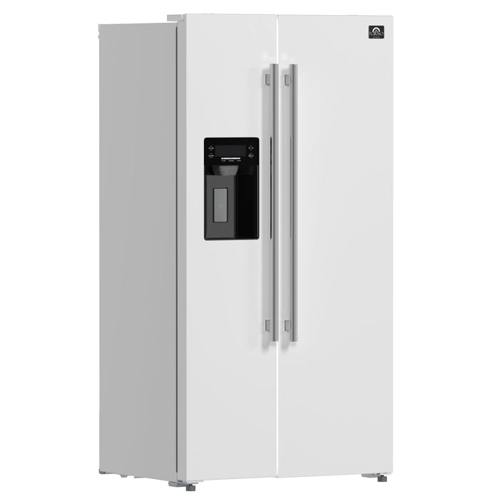 Forno Espresso 36" 20 Cu. Ft. Side-By-Side Refrigerator with Water and Ice Dispenser in White with Silver Handles