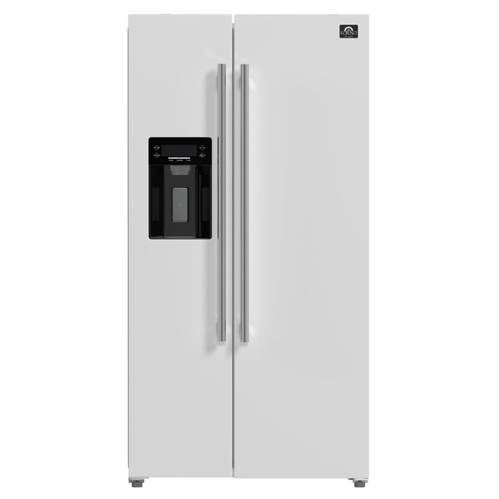 Forno Espresso 36" 20 Cu. Ft. Side-By-Side Refrigerator with Water and Ice Dispenser in White with Silver Handles