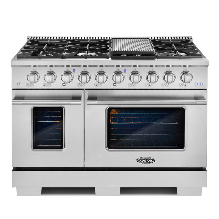 Cosmo Commercial 48" 5.5 cu. ft. Double Oven Gas Range with 8 Italian Burners and Heavy Duty Cast Iron Grates in Stainless Steel, COS-GRP486G