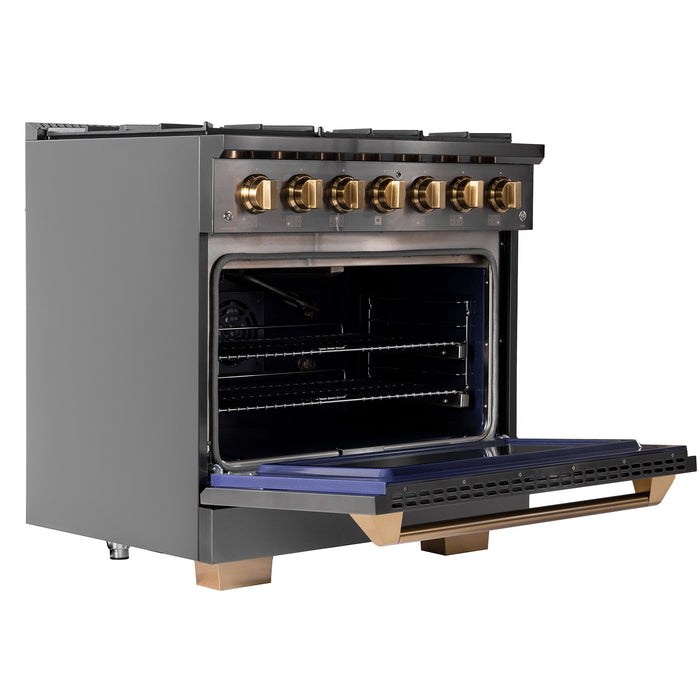 Kucht Gemstone Professional 36" 5.2 cu. ft. Natural Gas Range in Titanium Stainless Steel with Gold Accents, KEG363