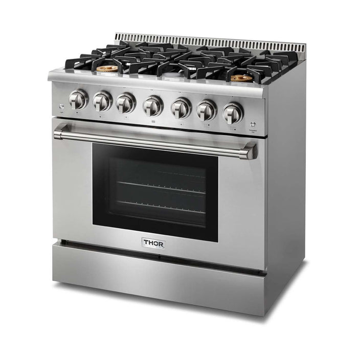 Thor Kitchen 2-Piece Pro Appliance Package - 36-Inch Gas Range & Premium Under Cabinet Hood in Stainless Steel