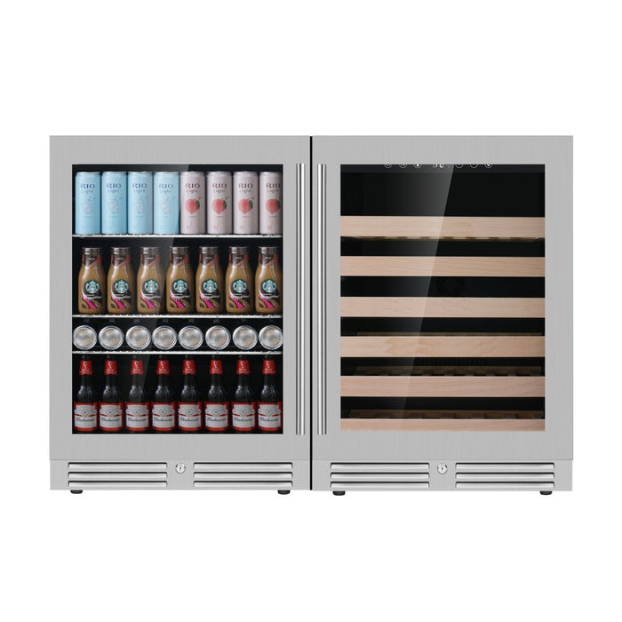 KingsBottle Ultimate Under-Bench Wine & Beverage Refrigerator Combo with Low-E Glass Door