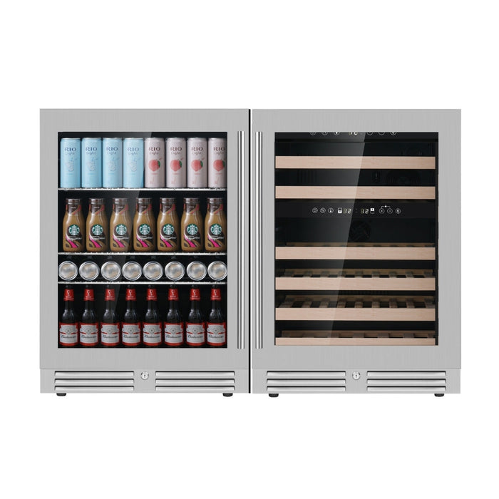 KingsBottle 48" Ultimate Under Bench Wine Fridge and Bar Refrigerator Combo with 3 Temp. Zones