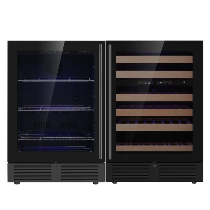 KingsBottle 48" Ultimate Under Bench Wine Fridge and Bar Refrigerator Combo with 3 Temp. Zones