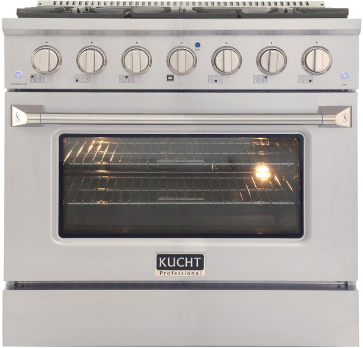 Kucht Professional 36 in. Propane Gas Burner/Electric Oven Range in Stainless Steel with Silver Knobs, KDF362/LP-S