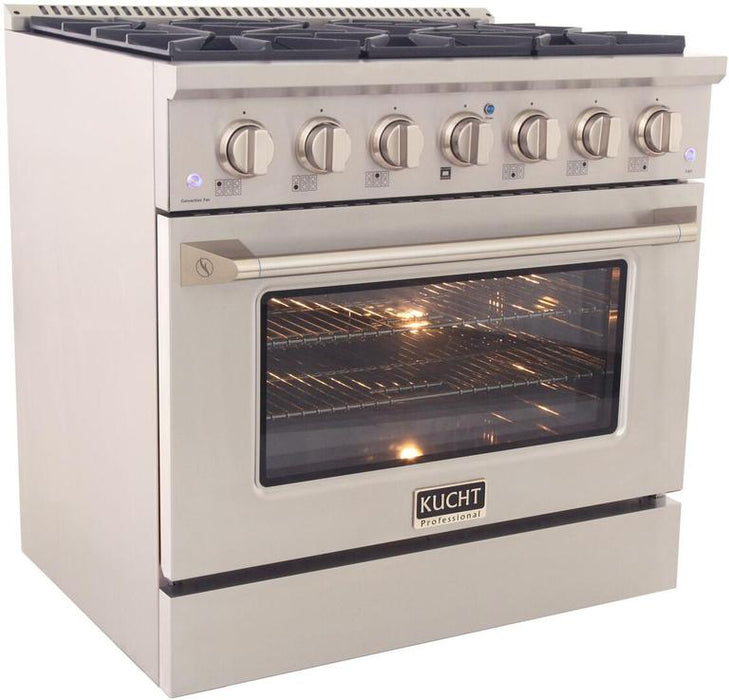 Kucht Professional 36 in. 5.2 cu ft. Natural Gas Range, Range Hood, Microwave Drawer & Dishwasher Package, AP-KNG361-S-8