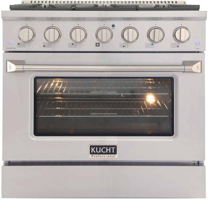 Kucht Professional 36 in. 5.2 cu ft. Natural Gas Range, Range Hood & Microwave Drawer Package, AP-KNG361-S-3