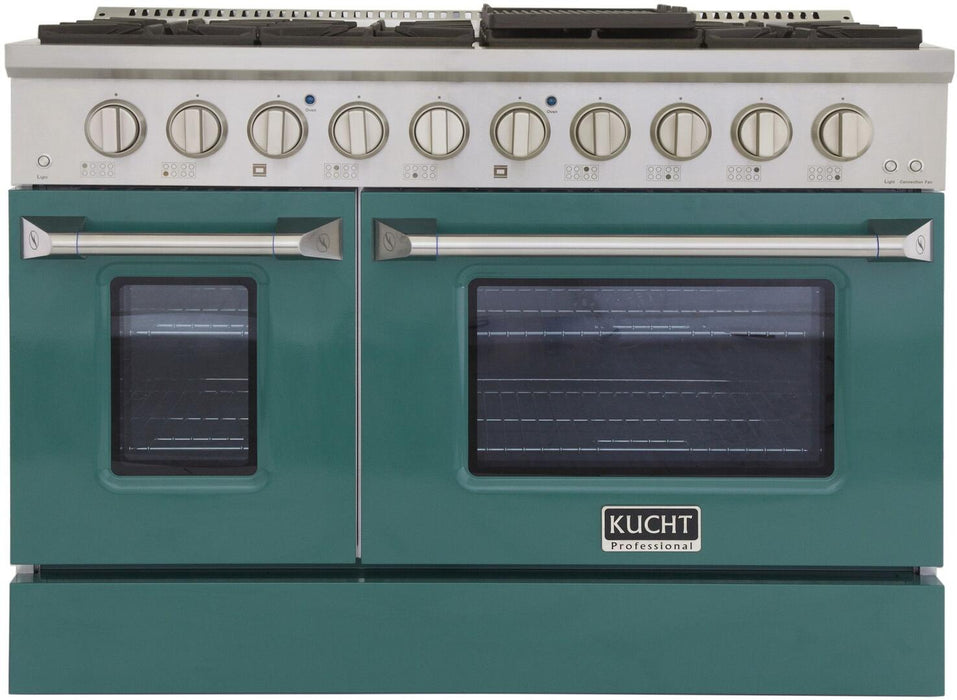 Kucht Professional 48 in. 6.7 cu ft. Propane Gas Range with Green Door and Silver Knobs, KNG481/LP-G