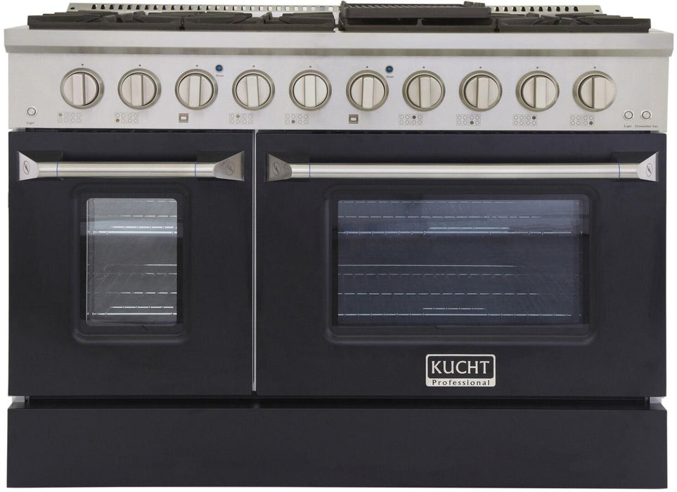 Kucht Professional 48 in. 6.7 cu ft. Natural Gas Range with Black Door and Silver Knobs, KNG481-K