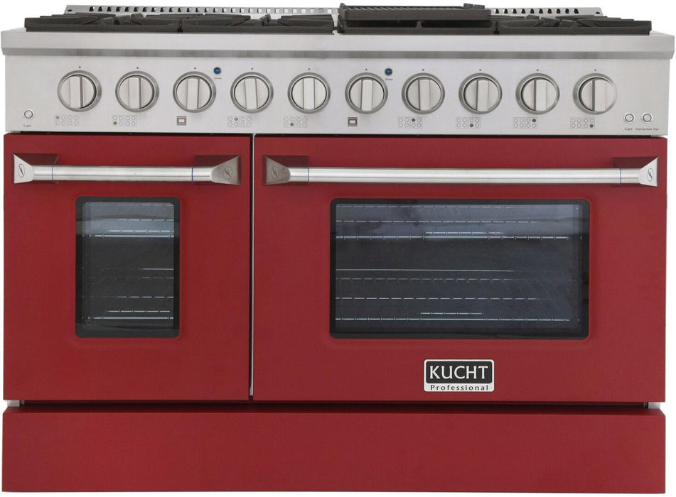 Kucht Professional 48 in. 6.7 cu ft. Natural Gas Range with Red Door and Silver Knobs, KNG481-R