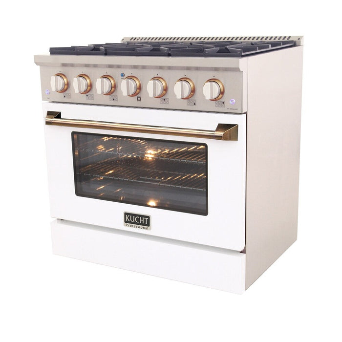 Kucht Signature 36 In. 5.2 cu ft. Natural Gas Range with White Door and Gold Accents, KNG361-W-GOLD