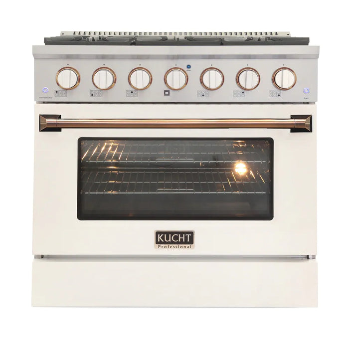 Kucht Signature 36 In. 5.2 cu ft. Natural Gas Range with White Door and Gold Accents, KNG361-W-GOLD