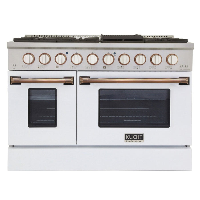 Kucht Signature 48 In. 6.7 cu ft. Natural Gas Range with White Door and Gold Accents, KNG481-W-GOLD