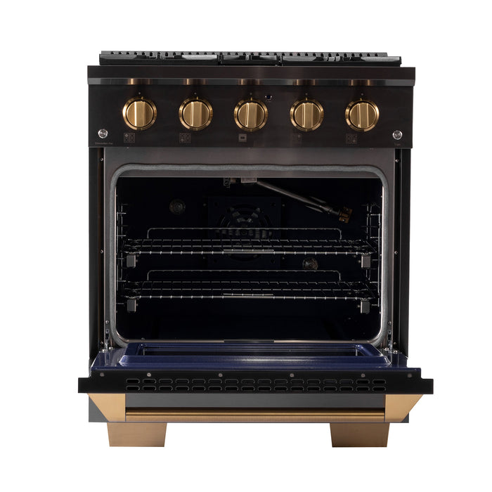 Kucht Gemstone Professional 30" 4.2 cu. ft. Natural Gas Range in Titanium Stainless Steel with Gold Accents, KEG303