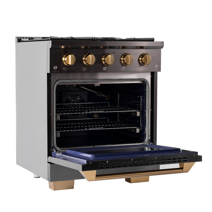 Kucht Gemstone Professional 30" 4.2 cu. ft. Propane Gas Range in Titanium Stainless Steel with Gold Accents, KEG303/LP