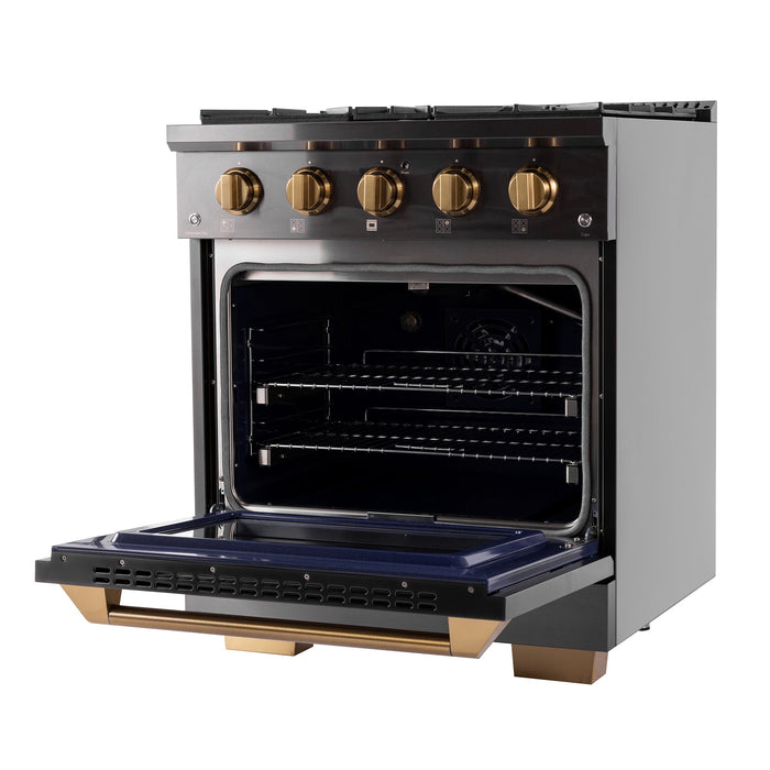 Kucht Gemstone Professional 30" 4.2 cu. ft. Natural Gas Range in Titanium Stainless Steel with Gold Accents, KEG303