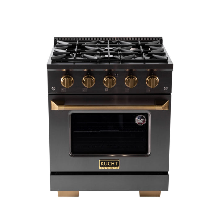 Kucht Gemstone Professional 30" 4.2 cu. ft. Natural Gas Range in Titanium Stainless Steel with Gold Accents, KEG303