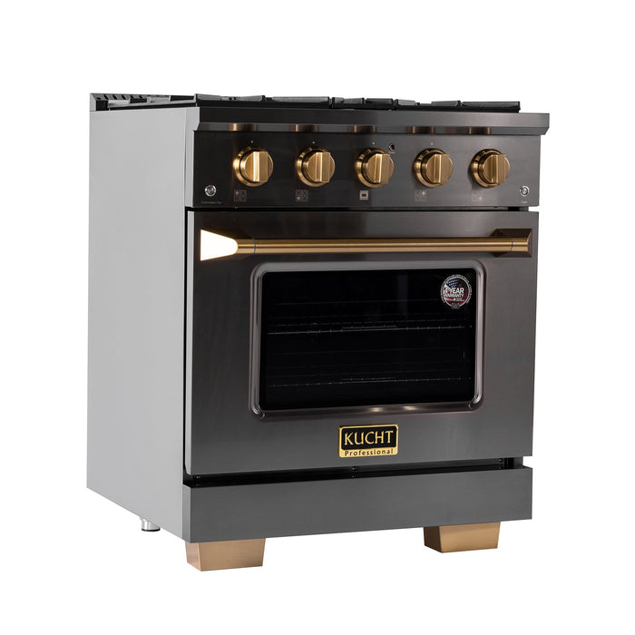 Kucht Gemstone Professional 30" 4.2 cu. ft. Natural Gas Range in Titanium Stainless Steel with Gold Accents, KEG303