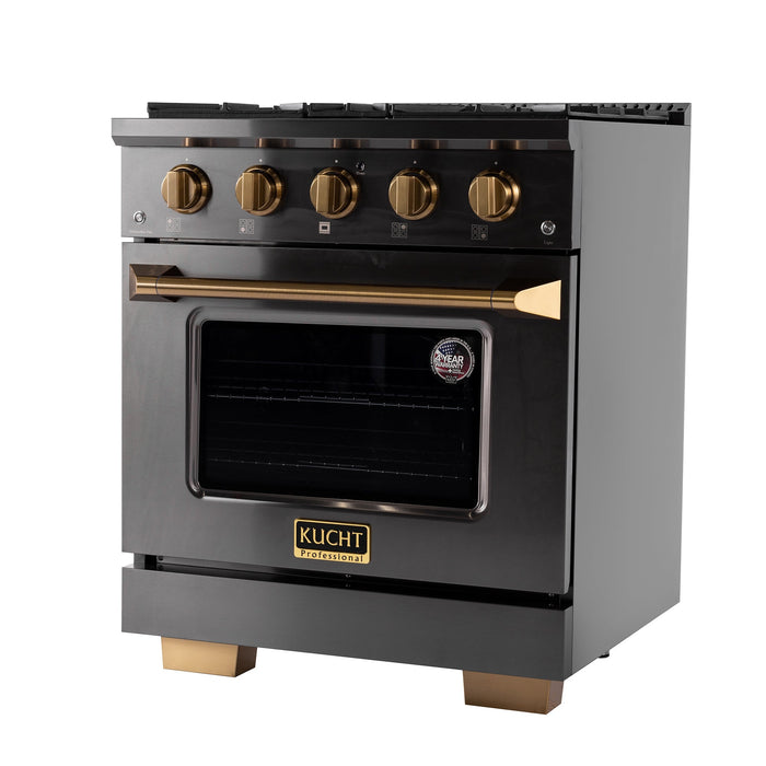 Kucht Gemstone Professional 30" 4.2 cu. ft. Propane Gas Range in Titanium Stainless Steel with Gold Accents, KEG303/LP