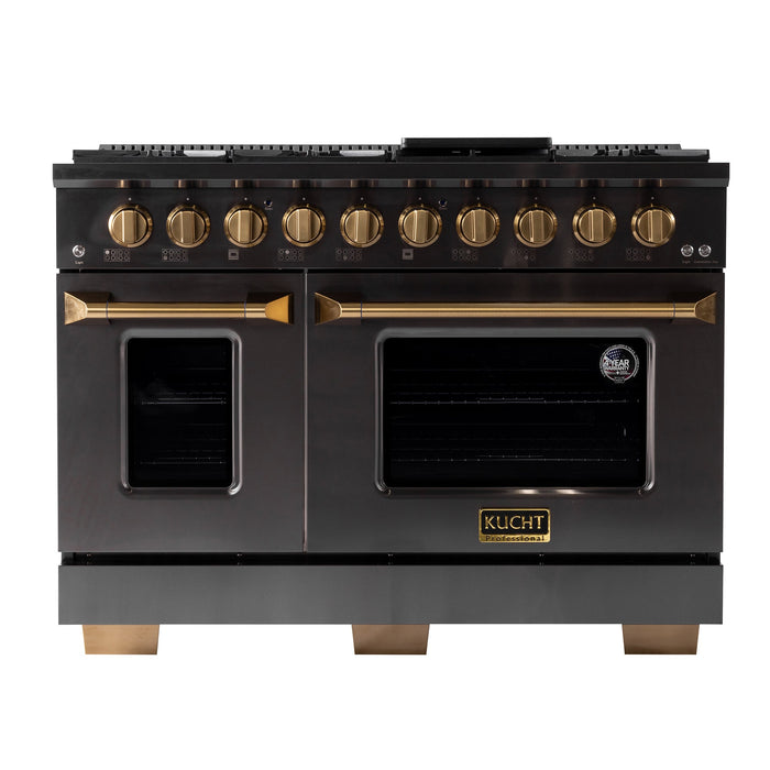 Kucht Gemstone Professional 48" 6.7 cu. ft. Natural Gas Range in Titanium Stainless Steel with Gold Accents, KEG483