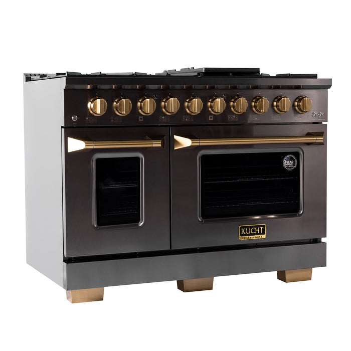 Kucht Gemstone Professional 48" 6.7 cu. ft. Propane Gas Range in Titanium Stainless Steel with Gold Accents, KEG483/LP