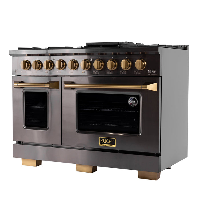 Kucht Gemstone Professional 48" 6.7 cu. ft. Propane Gas Range in Titanium Stainless Steel with Gold Accents, KEG483/LP