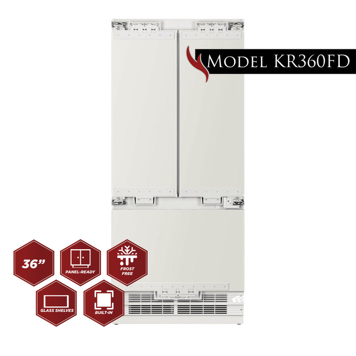 Kucht Professional 36 Inch 19.4 cu. ft. Custom Panel Refrigerator, Counter Depth, KR365FD