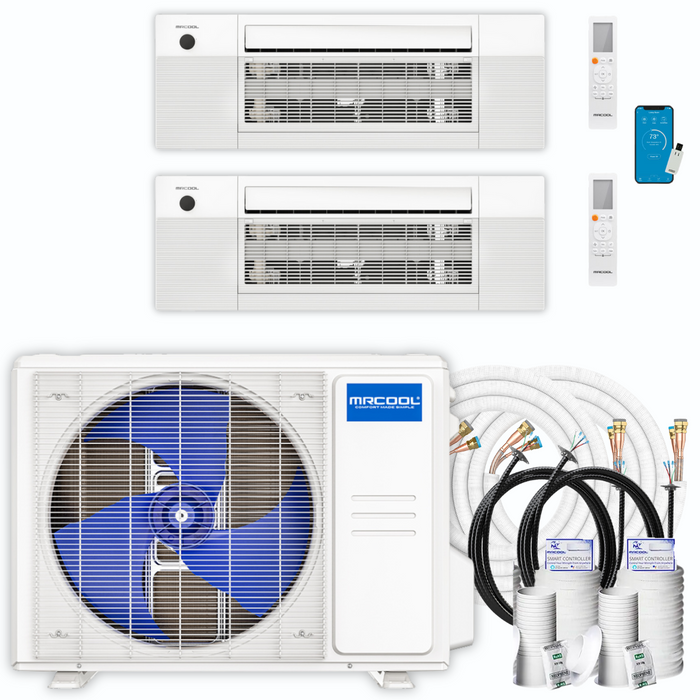 MRCOOL DIY Mini Split - 24,000 BTU 2 Zone Ceiling Cassette Ductless Air Conditioner and Heat Pump with 25 and 35 ft. Install Kit, DIYM227HPC02C08