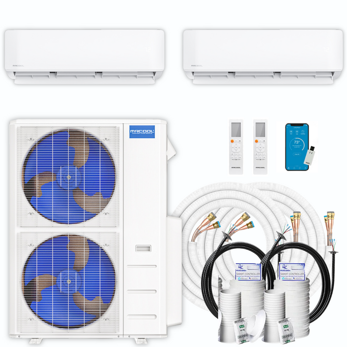 MRCOOL DIY Mini Split - 54,000 BTU 2 Zone Ductless Air Conditioner and Heat Pump with 25 ft. Install Kit, DIYM248HPW04C08