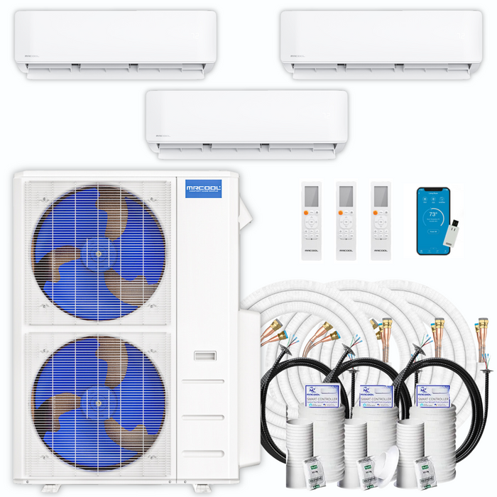 MRCOOL DIY Mini Split - 45,000 BTU 3 Zone Ductless Air Conditioner and Heat Pump with 25 ft. Install Kits, DIY-B-348HP091818-25