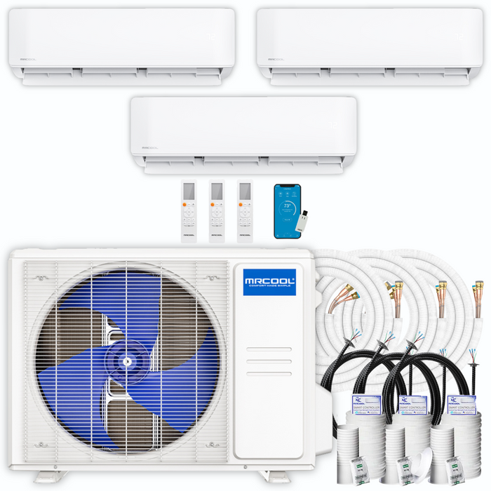 MRCOOL DIY Mini Split - 30,000 BTU 3 Zone Ductless Air Conditioner and Heat Pump with 16 ft. Install Kit, DIYM327HPW01C00